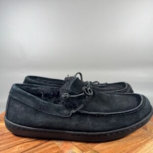 Vionic Adler Mens Black Suede Faux Fur Lined Moccasin Slippers Size 7 566ADLER
